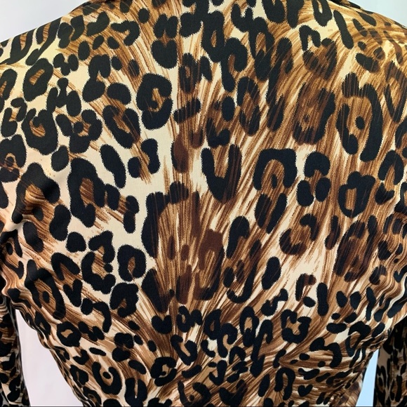 Codigo Brown leopard cheetah animal print longsleeve deep-V bodysuit size medium - Picture 6 of 13